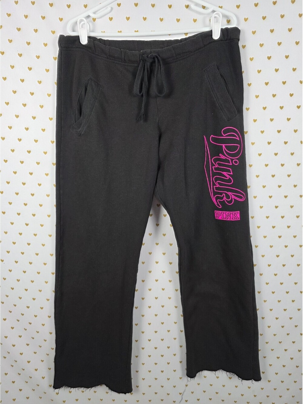 Victorias Secret PINK Boyfriend Diaper Butt Logo Raw Hem Sweatpants SMALL